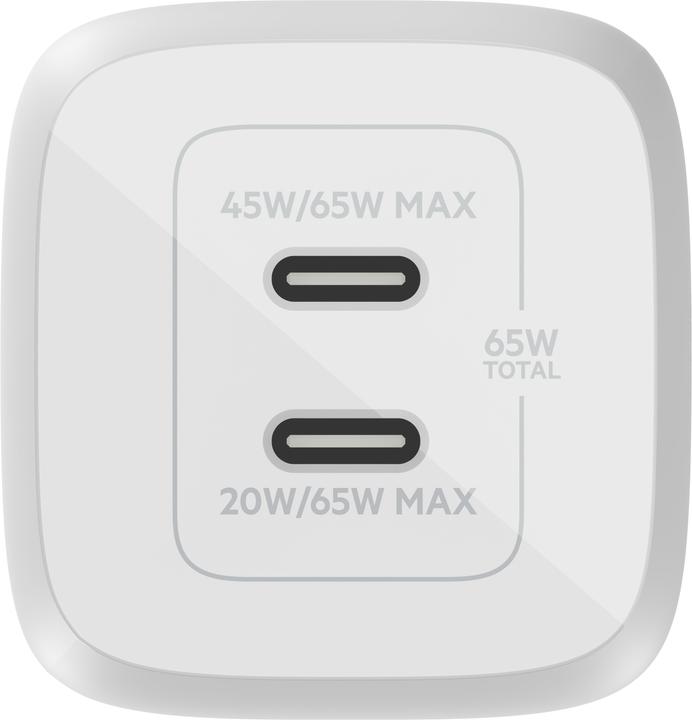 Image du produit Belkin Dual USB-C GaN Ladegerät mit Power Deliver und PPS Technologie inkl. 2 Meter USB-C Kabel (65 W)
