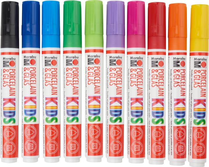 Actual product image Marabu Porcelain and glass painting pen Kids (Red, Blue, Orange, Turquoise, Green, Black, Violet, Yellow, 10 x)