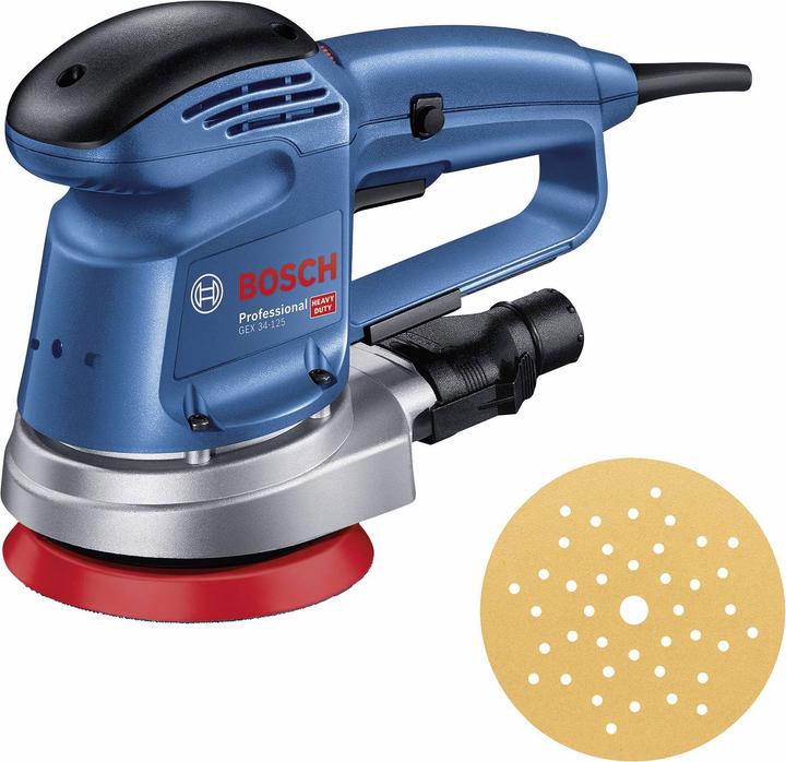 Image du produit Bosch Professional Ponceuse orbitale GEX 34-125, disque de ponçage, 1 x sac à poussière en papier, 1 x tampon (Ponceuse excentrique, 340 W)