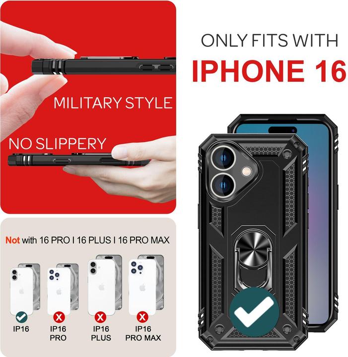 Produktbild Nalia Stossfeste Military-Style Ring Hülle (Apple iPhone 16)