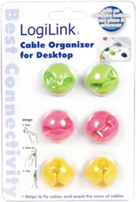 Produktbild LogiLink Kabel-Clip, selbstklebend, in rosa, grün & gelb Durchmesser: bis max. 9 mm, zur Fixierung von Kabeln