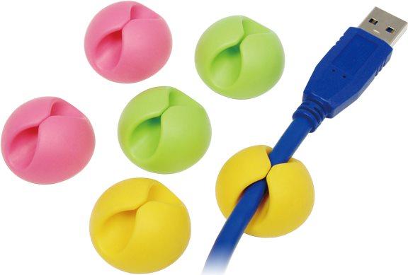 Produktbild LogiLink Kabel-Clip, selbstklebend, in rosa, grün & gelb Durchmesser: bis max. 9 mm, zur Fixierung von Kabeln