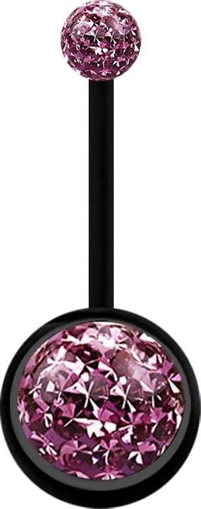Star Piercing Banane schwarz mit zwei Kristallkugeln hellviolett Epoxy Schutzschicht (Bioflex, ohne Messing)