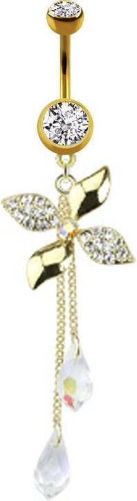 Produktbild Star Piercing Banane 14k vergoldet mit Kugel und Kugel Kristall silber Anhänger Blumenrad und Ketten (Messing, Chirurgenstahl 316L)