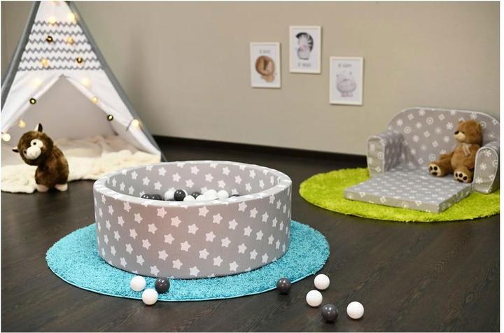 Actual product image Knorrtoys Bällebad soft - "Grey white stars" - 300 balls grey/creme (ca. 6cm Durchmesser)