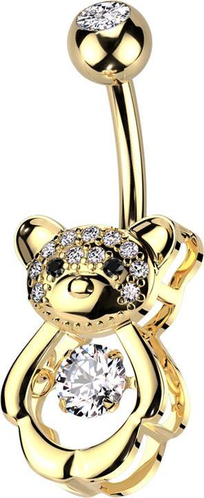 Immagine prodotto Star Piercing Banane vergoldet mit Kugel vergoldet Kristall silber und Teddybär Kristalle silber (Ottone, Acciaio chirurgico 316L)