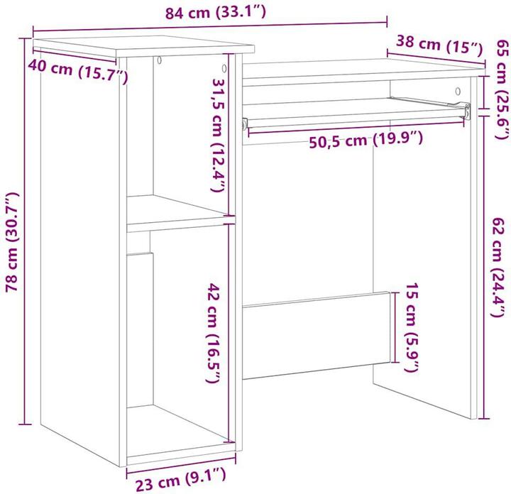 Produktbild VidaXL Schreibtisch mit Regal Räuchereiche 84x40x78 cm Holzwerkstoff Bürotisch