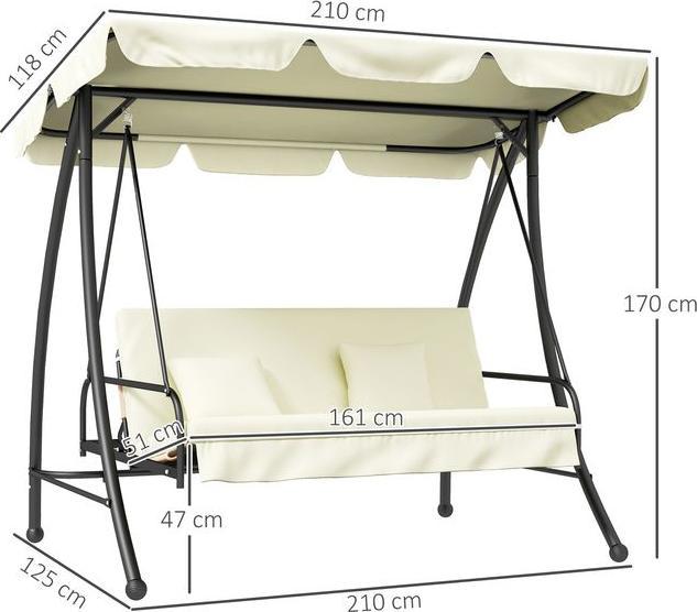 Actual product image Swisshandel24 2in1 Hollywoodschaukel, Liegefunktion 3-Sitzer, bis 240kg, 200x125x170 cm, Cremeweiss