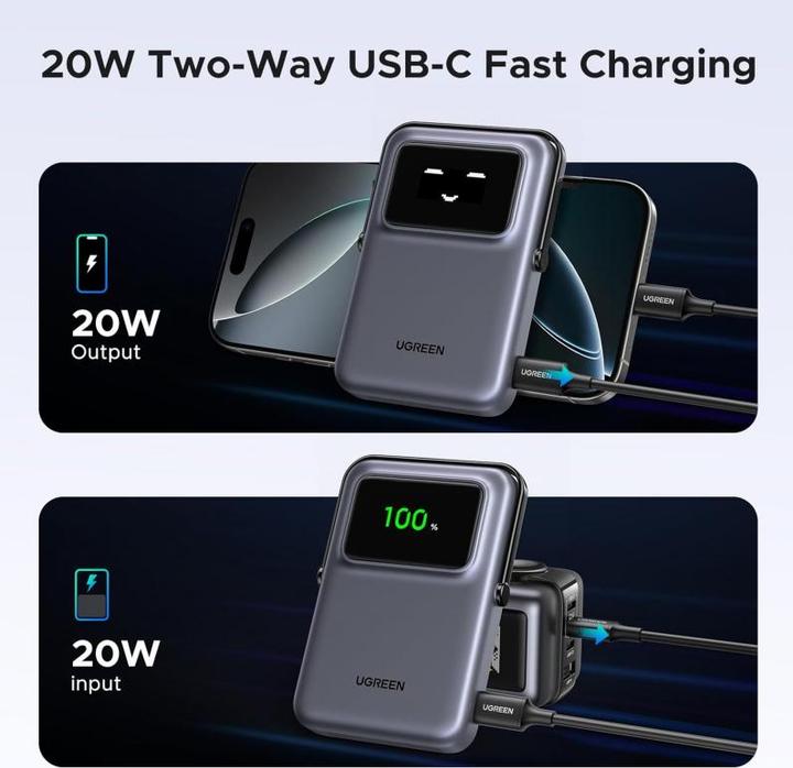 Produktbild Ugreen Magnetic Power bank UNO PB572 10000mAh Qi Grey (10000 mAh, 20 W)