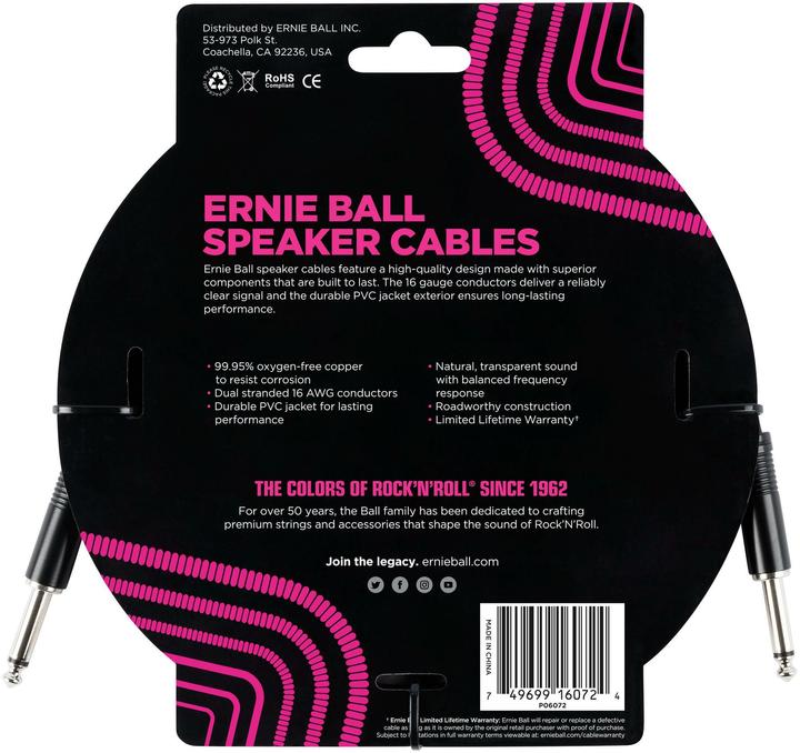 Image du produit Ernie Ball Câble de haut-parleur 6072 - 1.83 m, longueur : 1.83 m (1.83 m, 1.31 mm²² mm)