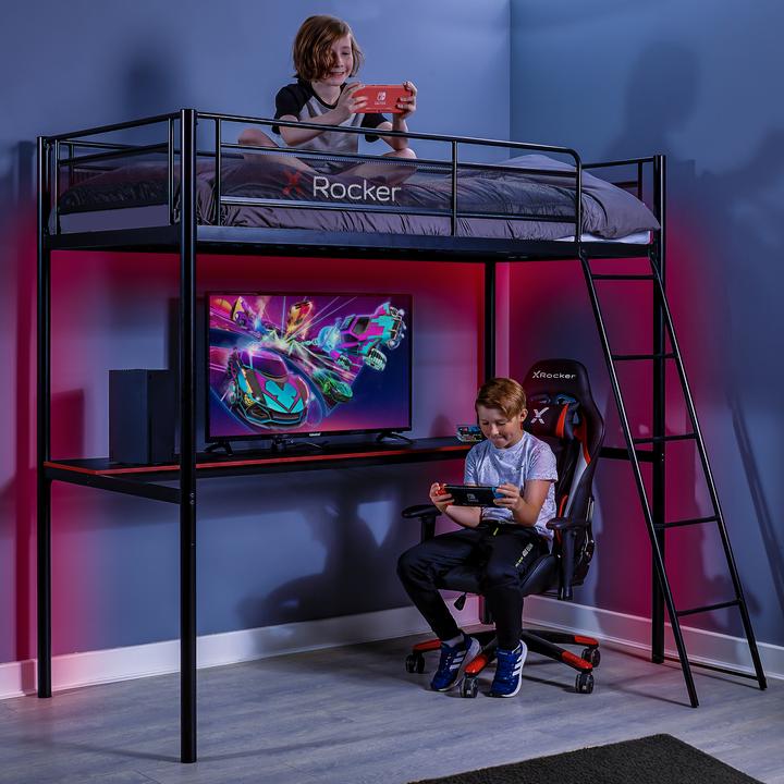 Produktbild X Rocker Xrocker Hq High Sleeper Gaming Bed With Desk - Black And Red