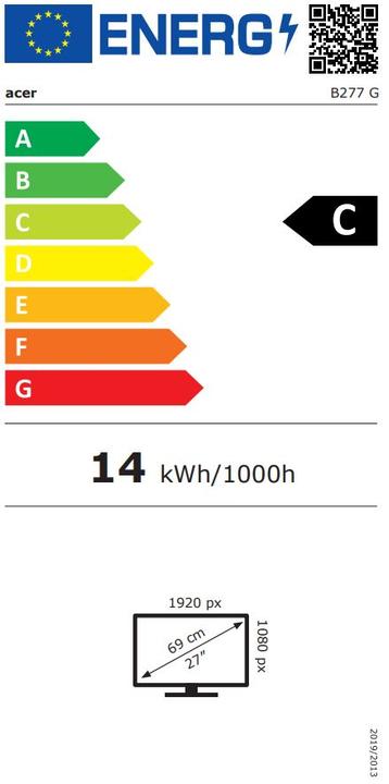 Energie-Label Acer Dis 27 Vero B277Gbmiqprx IPS 120Hz (1920 x 1080 Pixel, 27")