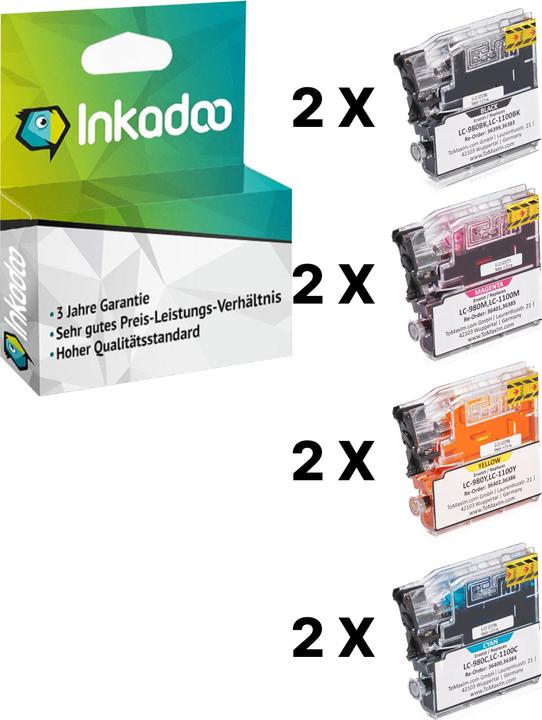 Produktbild Inkadoo Druckerpatronen multipack kompatibel zu Brother LC-980 VAL BP enthält 8x Tintenpatrone (M, C, Y, BK)