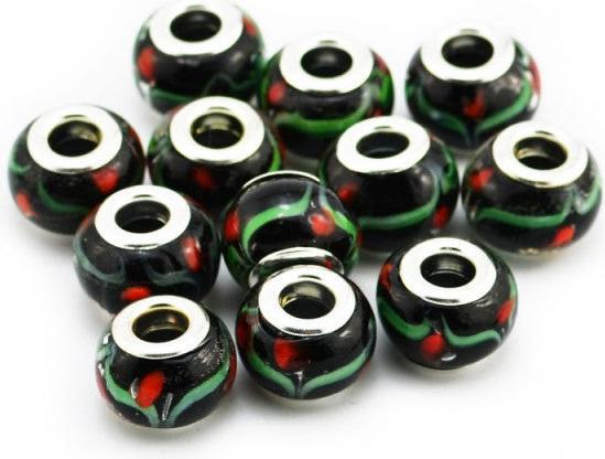 Actual product image Hermex Glass Bead Silver Plated 925 - Silvery Black (Glass, 925 silver)