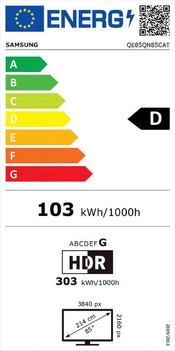 Energie-Label Samsung QN85C 85"" 4K Neo QLED -televisio (85", QN85C, Mini-LED, 4K)