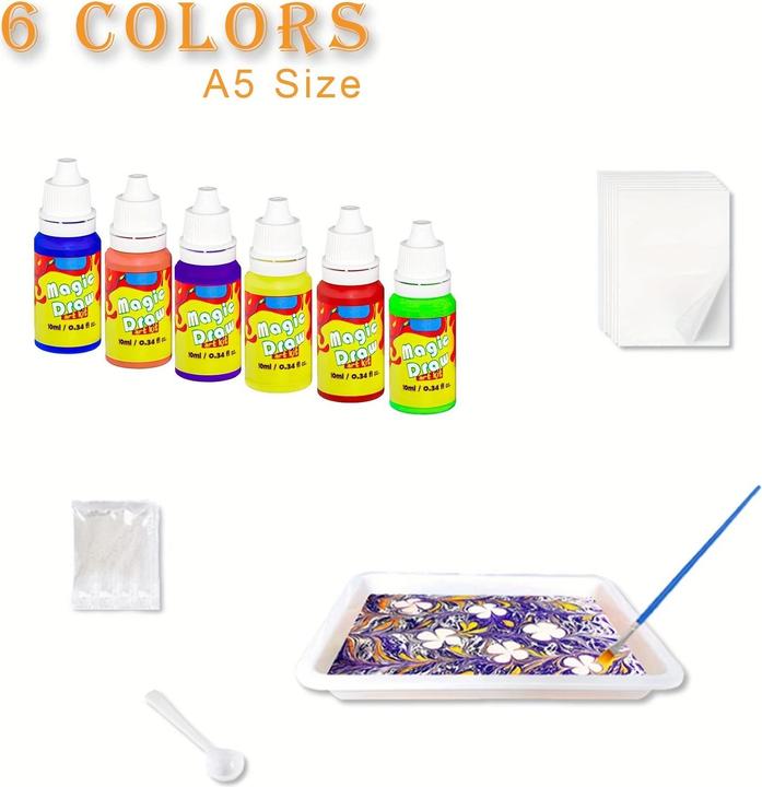 Activity Board Peinture marbrée à l'eau pour enfants, kit de peinture marbrée, peinture sur eau, artisanat créatif (Multicolore)