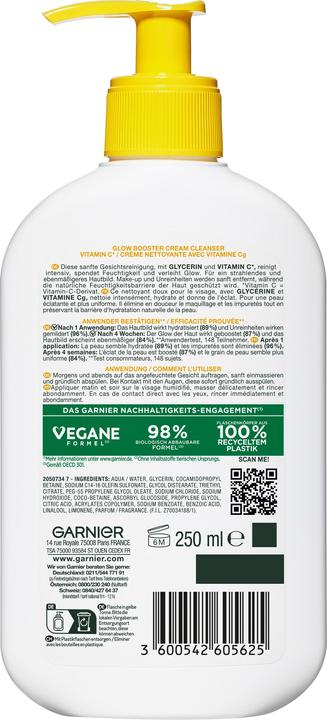 Produktbild Garnier Glow Booster Cream Cleanser Vitamin C 250 ml (Gel, 250 ml)
