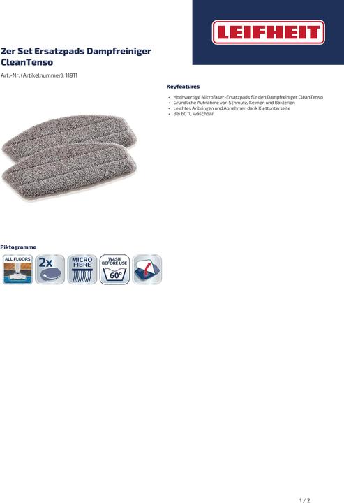 Produktbild Leifheit 2er Set Ersatzpads Dampfreiniger CleanTenso