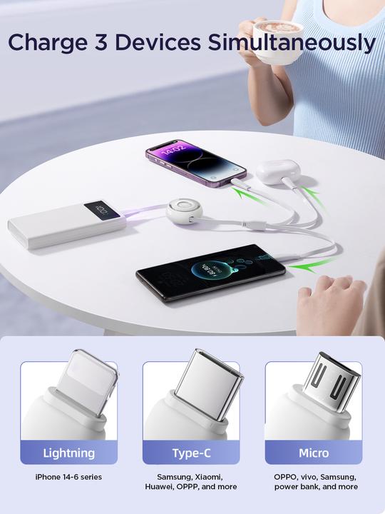 Produktbild Joyroom S-A40 Colourful Series 3in1 ausziehbares Kabel USB-A auf USB-C / Lightning / microUSB 1 m – (1 m)