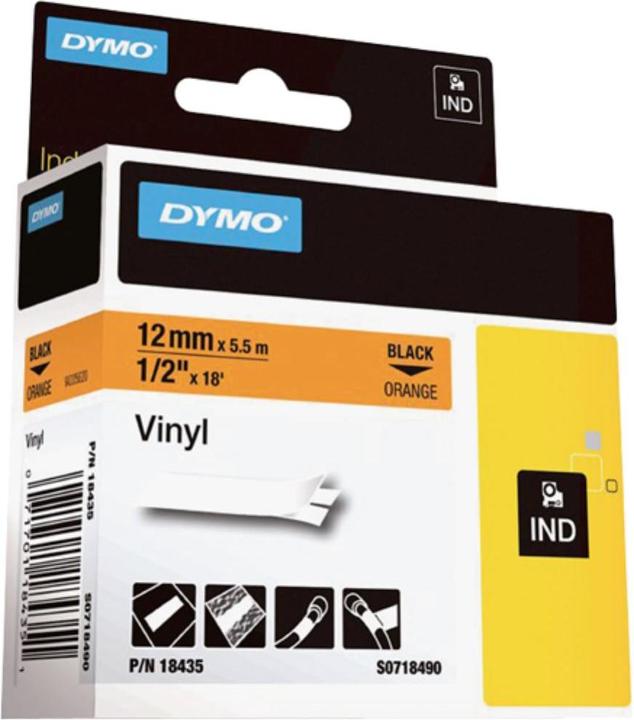 Produktbild Dymo Rhino 19mm weiß auf schwarz Vinyl (1.90 cm, Schwarz)