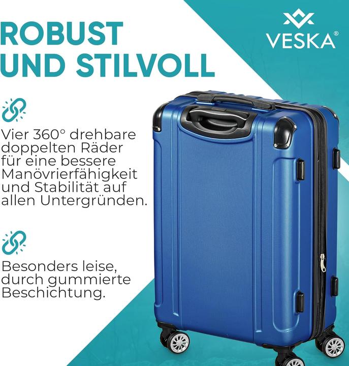 Immagine prodotto Veska 3-teiliges Hartschalenkoffer-Set (Bagaglio a mano (fino a 50 litri), M (50 - 90l), L (90 - 115l))