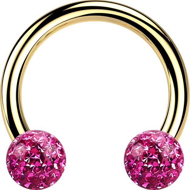 Star Piercing Micro Circular Barbell vergoldet mit zwei Kristall Kugeln pink Epoxy Schutzschicht (ohne Messing, Titan G23)