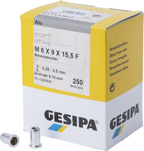 Immagine prodotto Gesipa Dadi per rivetti ciechi M6 9x15,5 Alu