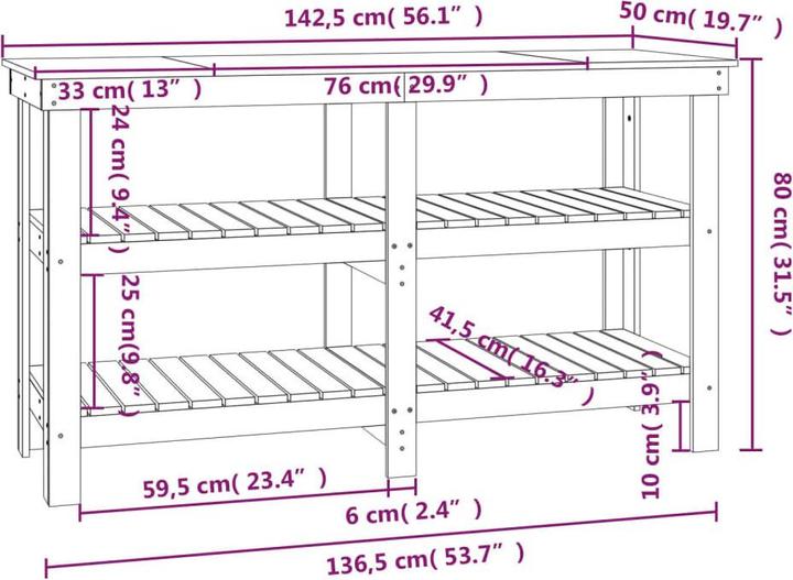 Actual product image VidaXL Werkbank Arbeitstisch Werkstatttisch Werktisch Tisch Massivholz Kiefer (142.50 cm, 50 cm)