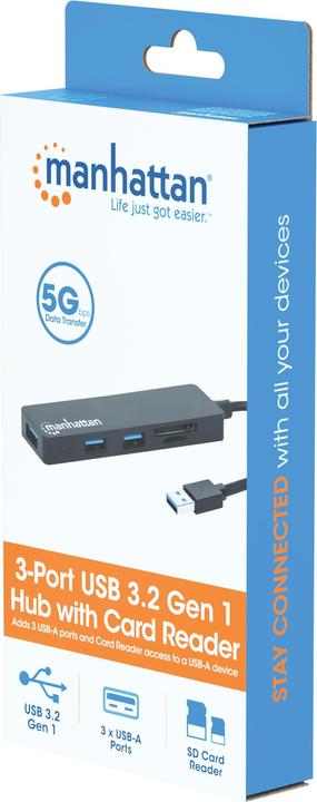 Immagine prodotto Manhattan USB 3.0 con lettore di schede (USB-C, 3 Porti)