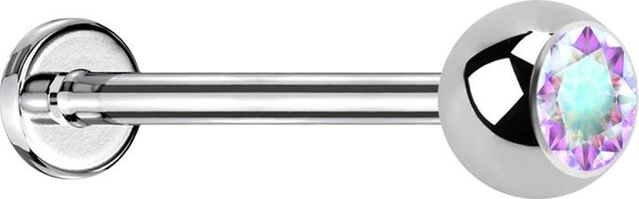 Image du produit Star Piercing Micro Labret argenté avec boule et cristal multicolore (sans laiton, Acier chirurgical 316L)