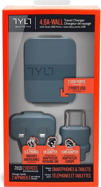 Actual product image Tylt Travel Adapter Dual USB Gray