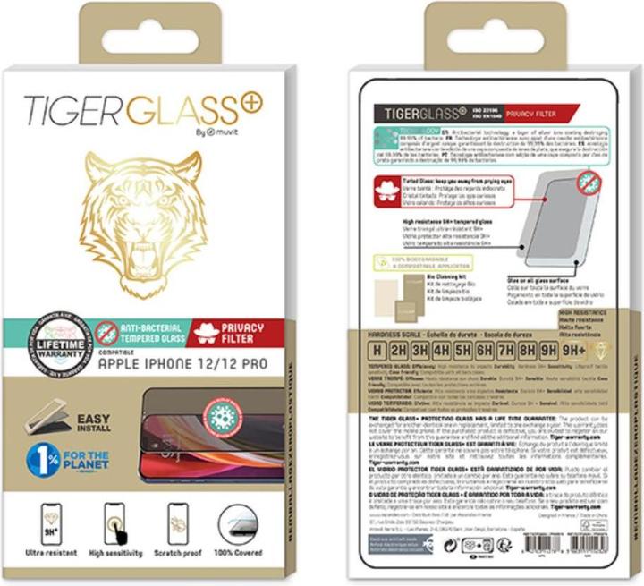 Image du produit Muvit Tiger Glass Plus Confidentiel Antibactérien : Iphone 12/12 Pro (1 pièce(s), Realme 12 Pro+, Apple iPhone 12)