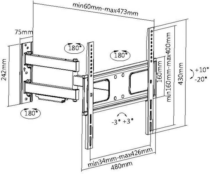 Actual product image myWall H 25-1 L TV wall bracket 81.3 cm (32" 139.7 cm (55" Ne (Wall, 55", 50 kg)