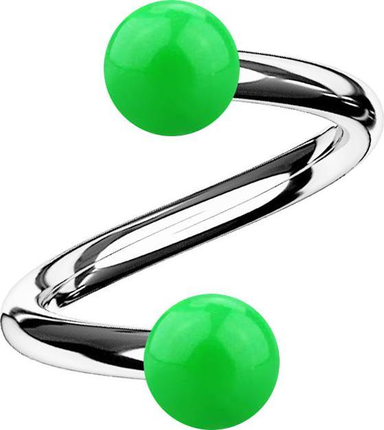 Actual product image Star Piercing Micro spiral silver with two green balls (Acrylic, without brass, Surgical steel 316L)