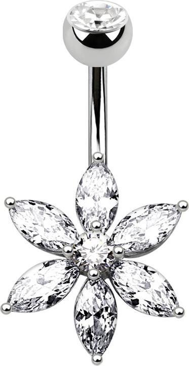 Image du produit Star Piercing Banane argentée avec fleur de cristal argentée (Laiton, Acier chirurgical 316L)