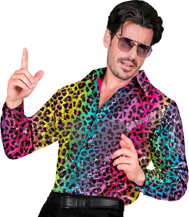 Image du produit Widmann Chemise à paillettes homme imprimé léopard Rainbow (S)