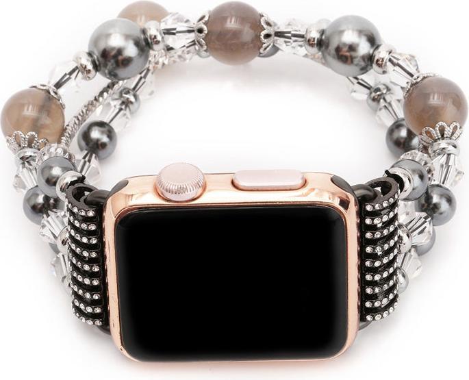 Immagine prodotto Hermex Apple Watch 44 millimetri / 42 millimetri signore braccialetto di lusso perle argento nero