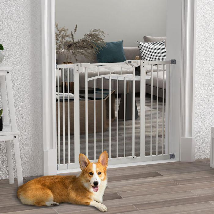 Produktbild Swisshandel24 Hunde Türgitter, 74-100 cm, Absperrgitter mit automatisch schliessender Tür, ohne Bohren für kleine/ (74 cm)
