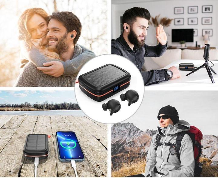 Actual product image Choetech TWS Bluetooth Headphones SOLAR incl. 2500mAh Powerbank -Black (8 h, Wireless)