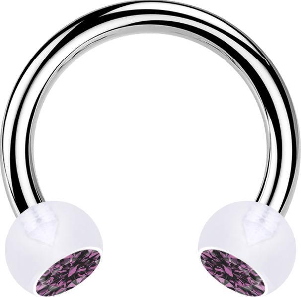 Star Piercing Micro Circular Barbell silber mit zwei Kugeln transparent Kristall hellviolett (ohne Messing, Bioflex, Chirurgenstahl 316L)