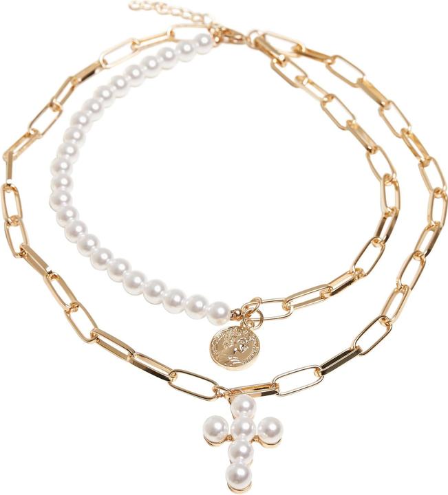 Urban Classics Pearl Cross Layering Necklace (Array, 40% Zink Legierung, ABS, Oberstoff 1: 60% Thermoplastisches Polyurethan)