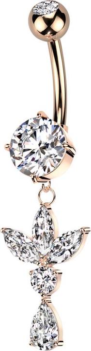 Produktbild Star Piercing Banane rosegold mit zwei Kugeln Kristall silber Anhänger drei Ovale ein runder und ein Tropfen Krist (Chirurgenstahl 316L, Messing)