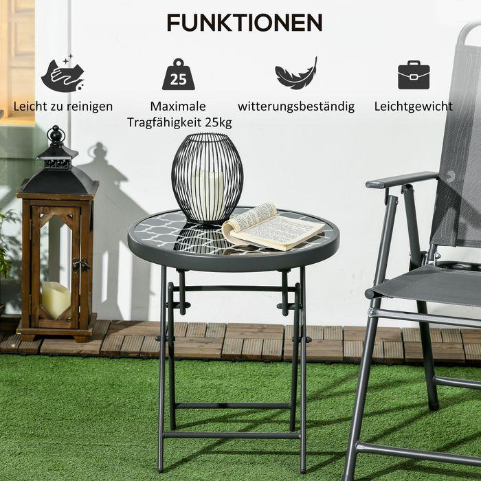 Immagine prodotto Swisshandel24 Tavolino pieghevole, tavolo pieghevole da esterno, tavolo da giardino con piano in vetro temperato (45 cm)