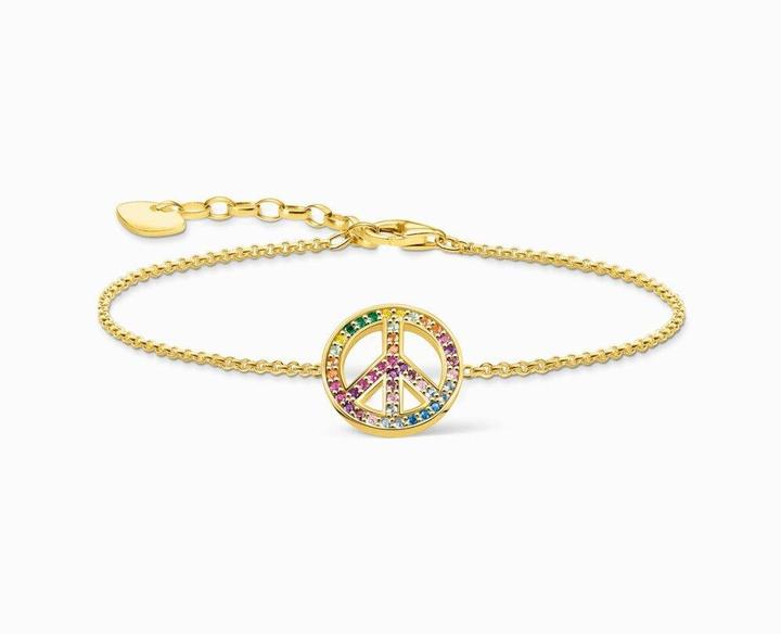 Immagine prodotto Thomas Sabo Bracciale con segno di pace e pietre colorate placcato oro (19 cm, Argento 925)