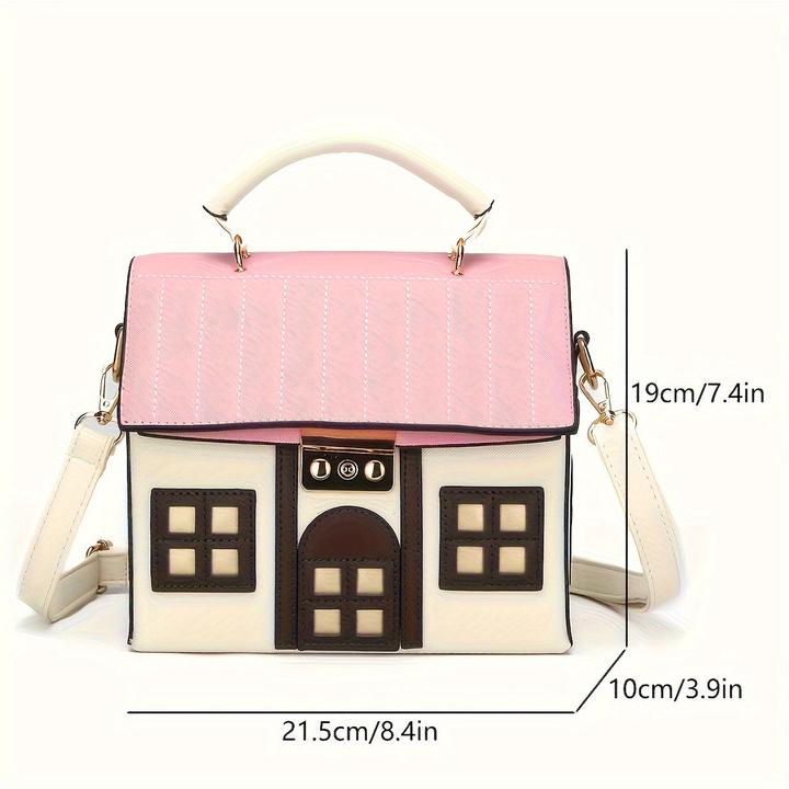 Produktbild Only-Bags.Store Charmante Messenger Bag in Form eines Hauses - Kunstleder Crossbody Purse mit geometrischem Muster