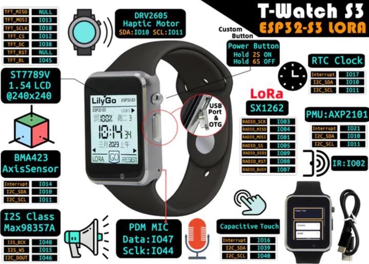 Produktbild Lilygo T-Watch S3 Smartwatch ESP32-S3 mit 868Mhz Lora
