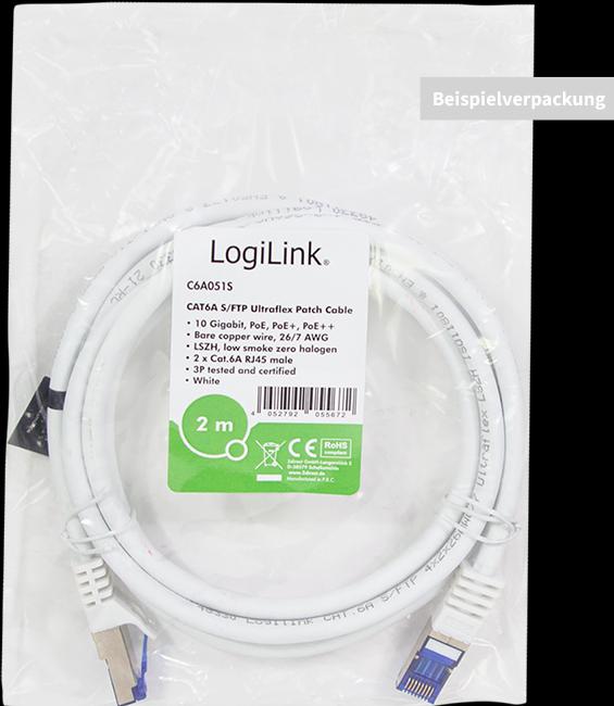 Actual product image LogiLink Patch cord Ultraflex, Cat.6A, S/FTP, 10 m, white withCat.7 raw cable, extra flexible & soft cable m (S/FTP, CAT6a, 10 m)