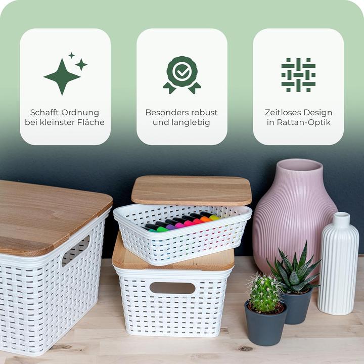 Produktbild Novaliv Aufbewahrungsbox mit Deckel Mini 1L Korb Weiss in Rattan Design Lebensmittelecht Aufbewahrung (1 l)