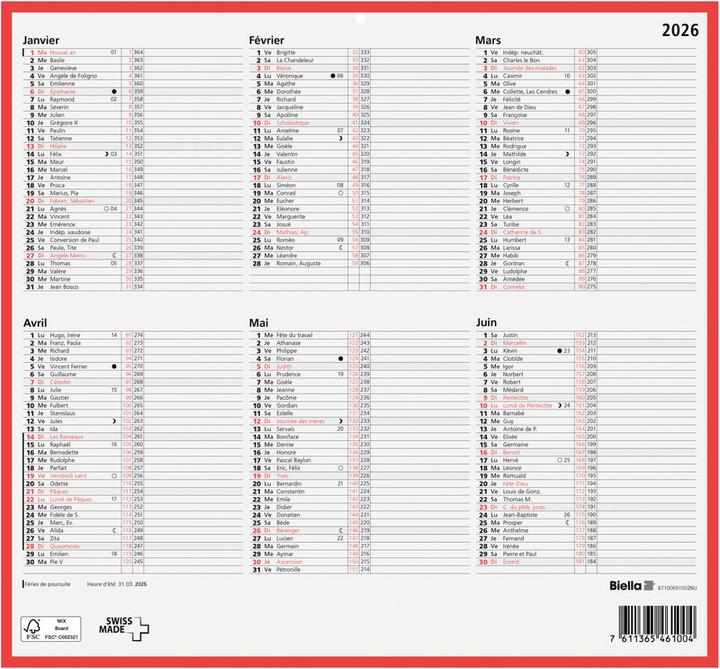 Biella Tafelkalender (32 x 29.7 cm, Kein Einband, Deutsch)