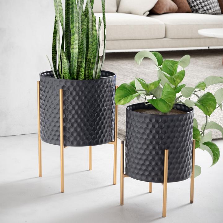 Actual product image FineBuy Set of 2 Planters FB92214 Metal Black (30 cm)